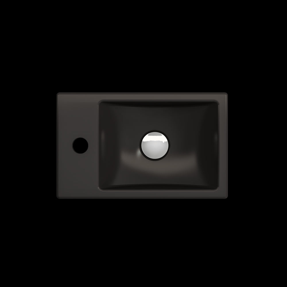 Milano Wall-Mounted Sink Fireclay 14.5 in Right Side Faucet Deck in Matte Black