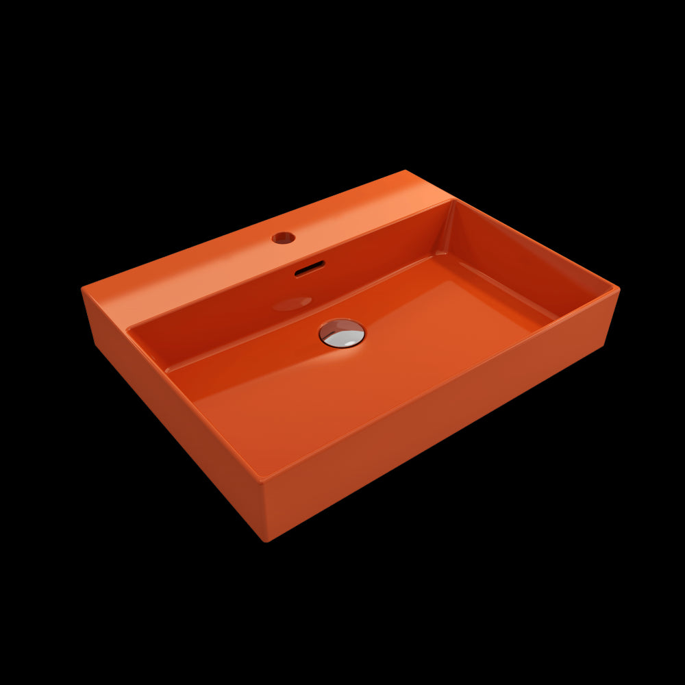 Milano Wall-Mounted Sink Fireclay 24 in. 1-Hole with Overflow in Orange