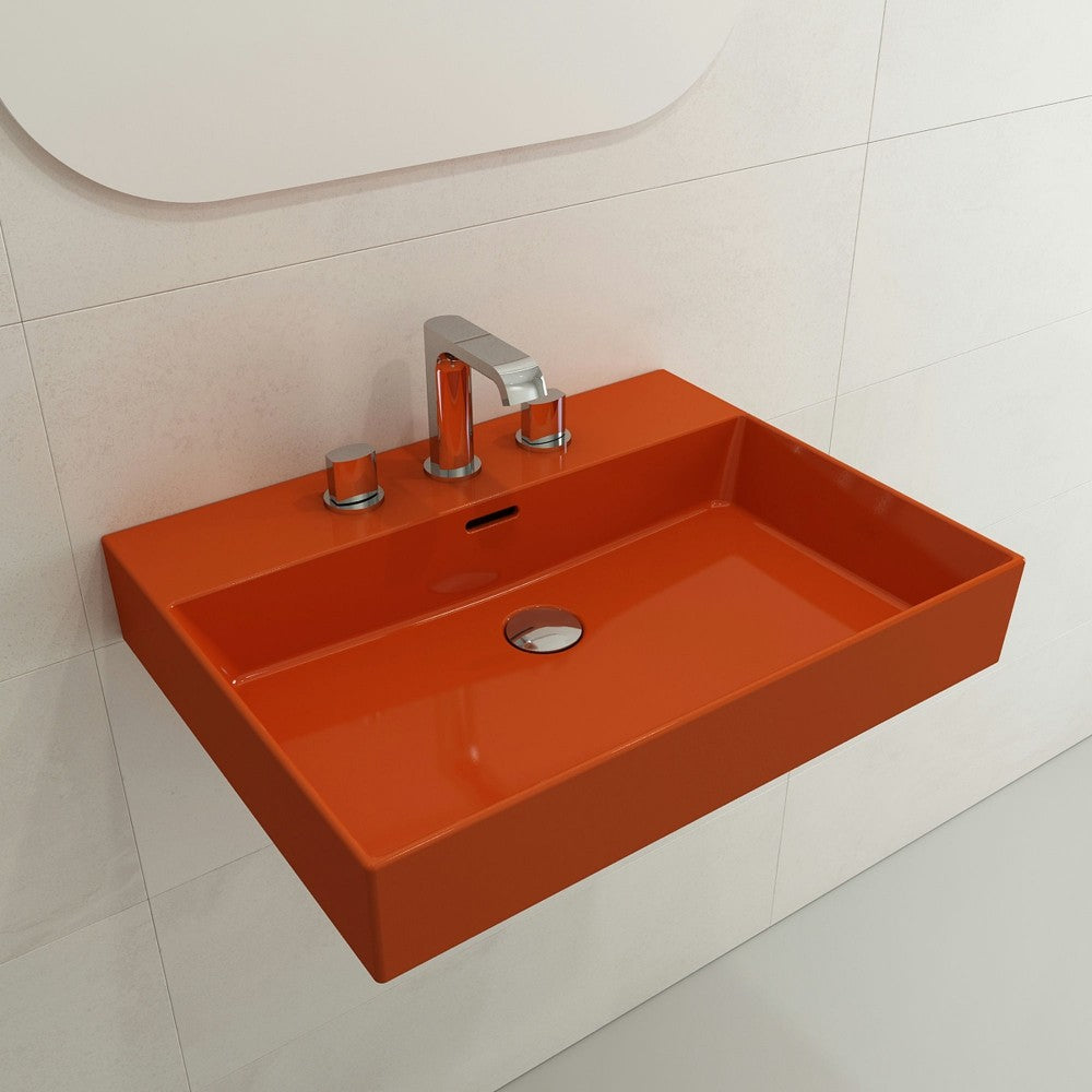 Milano Wall-Mounted Sink Fireclay 24 in. 3-Hole with Overflow in Orange