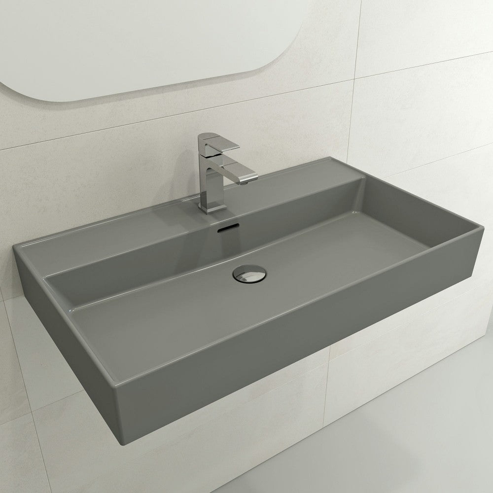 Milano Wall-Mounted Sink Fireclay 32 in. 1-Hole with Overflow in Matte Gray
