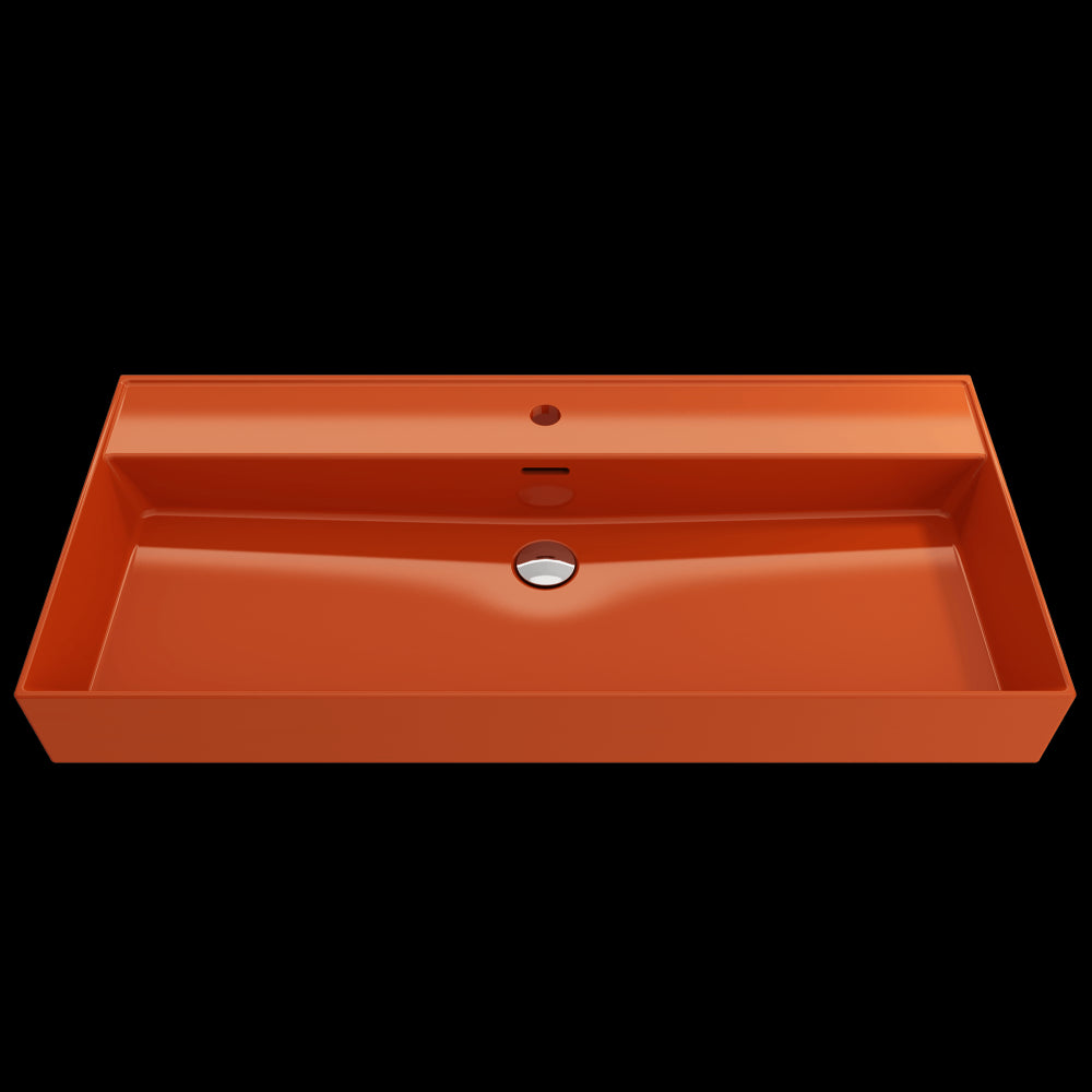 Milano Wall-Mounted Sink Fireclay 39.75 in. 1-Hole with Overflow in Orange