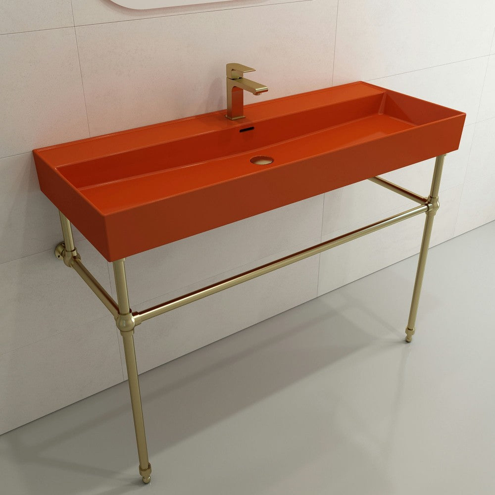 Milano Wall-Mounted Sink Fireclay 47.75 in. 1-Hole with Overflow in Orange