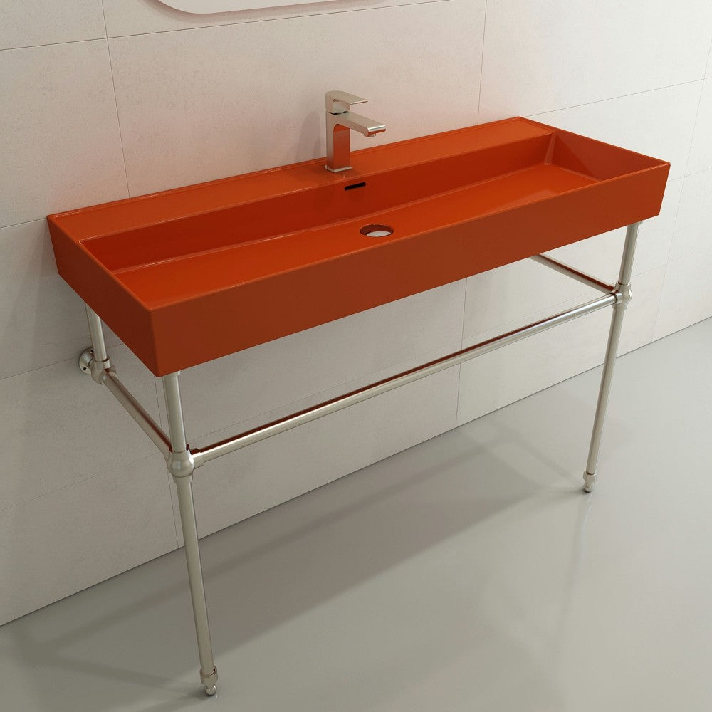 Milano Wall-Mounted Sink Fireclay 47.75 in. 1-Hole with Overflow in Orange