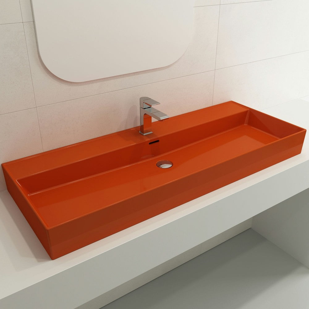 Milano Wall-Mounted Sink Fireclay 47.75 in. 1-Hole with Overflow in Orange