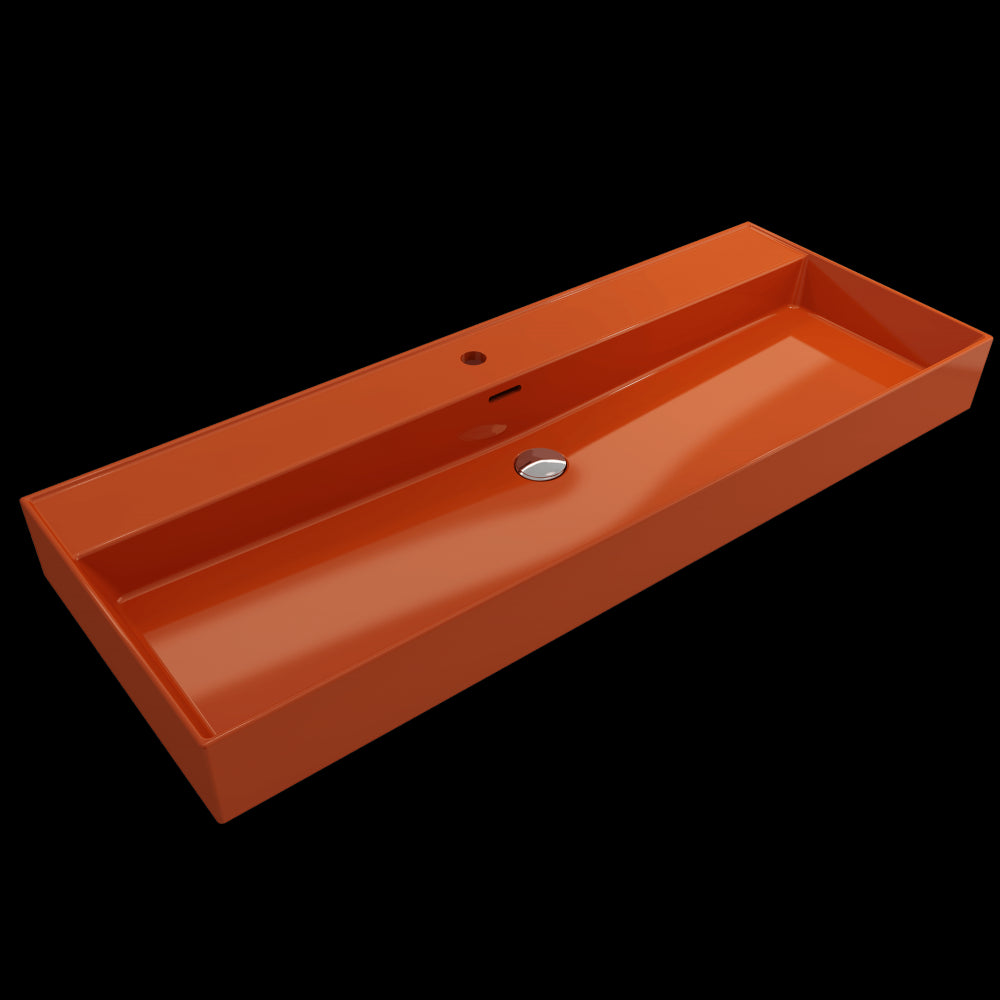 Milano Wall-Mounted Sink Fireclay 47.75 in. 1-Hole with Overflow in Orange