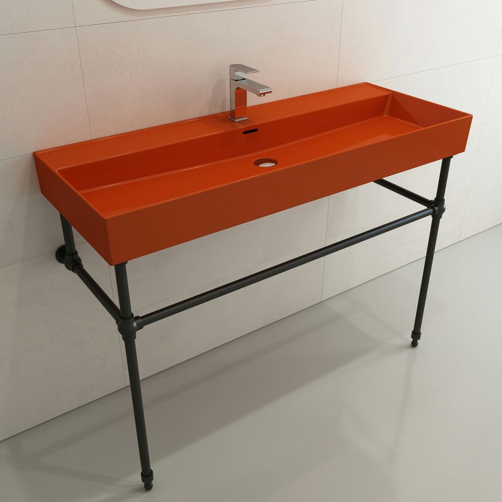 Milano Wall-Mounted Sink Fireclay 47.75 in. 1-Hole with Overflow in Orange