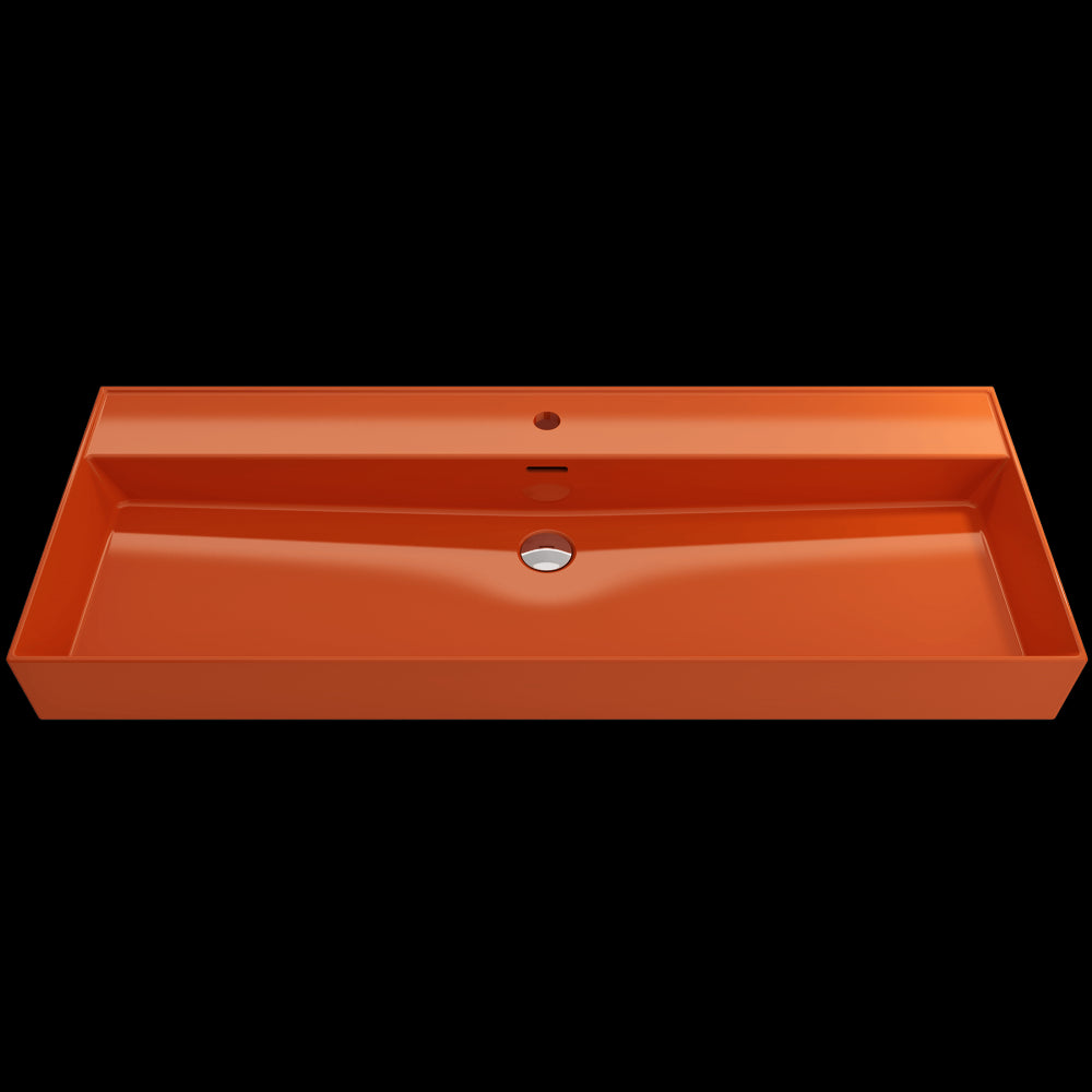 Milano Wall-Mounted Sink Fireclay 47.75 in. 1-Hole with Overflow in Orange