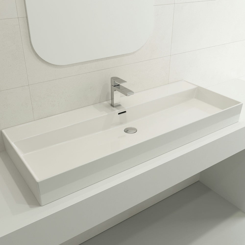 Milano Wall-Mounted Sink Fireclay 47.75 in. 1-Hole with Overflow in White