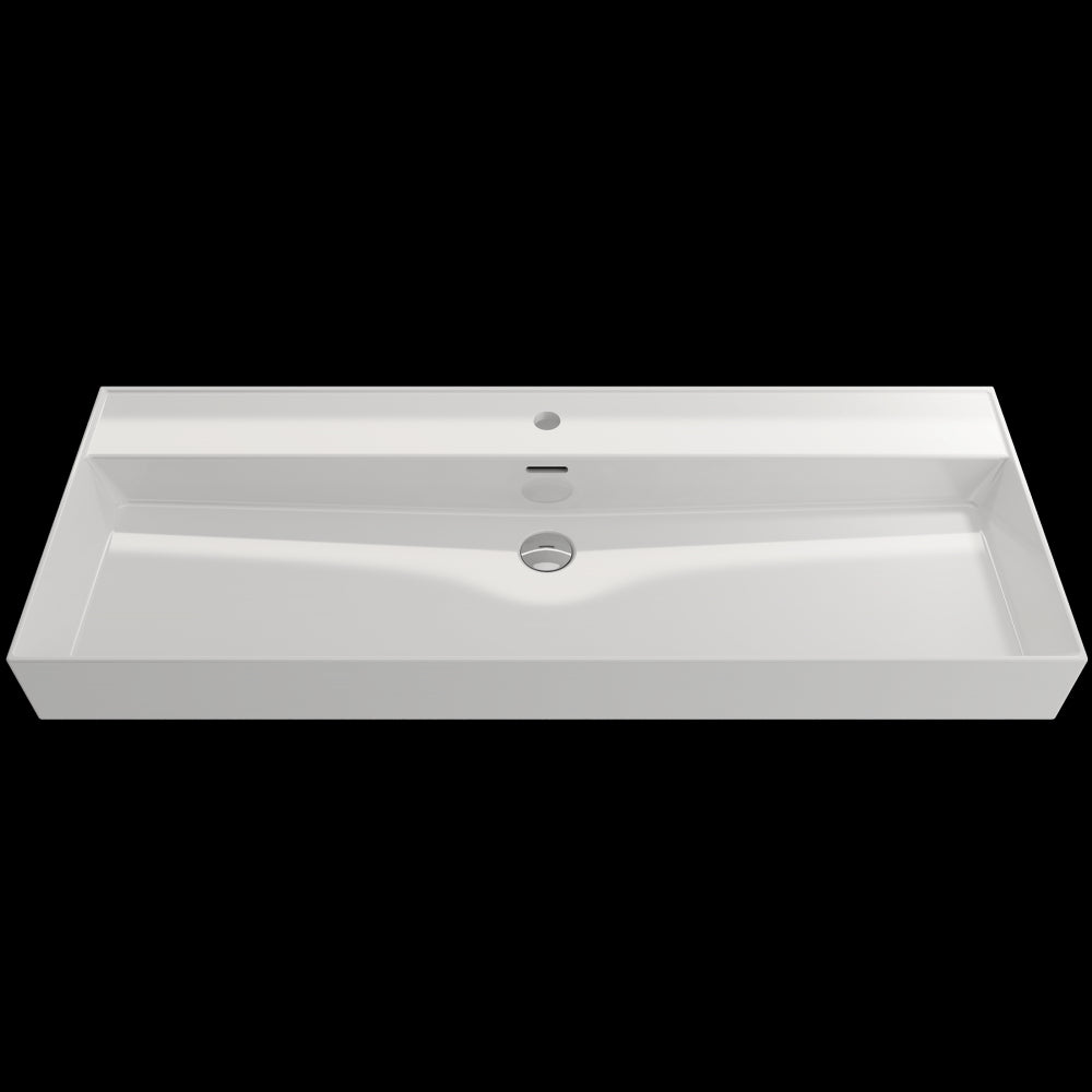 Milano Wall-Mounted Sink Fireclay 47.75 in. 1-Hole with Overflow in White