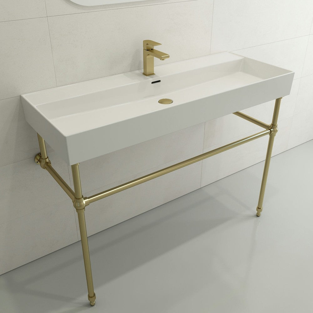Milano Wall-Mounted Sink Fireclay 47.75 in. 1-Hole with Overflow in White