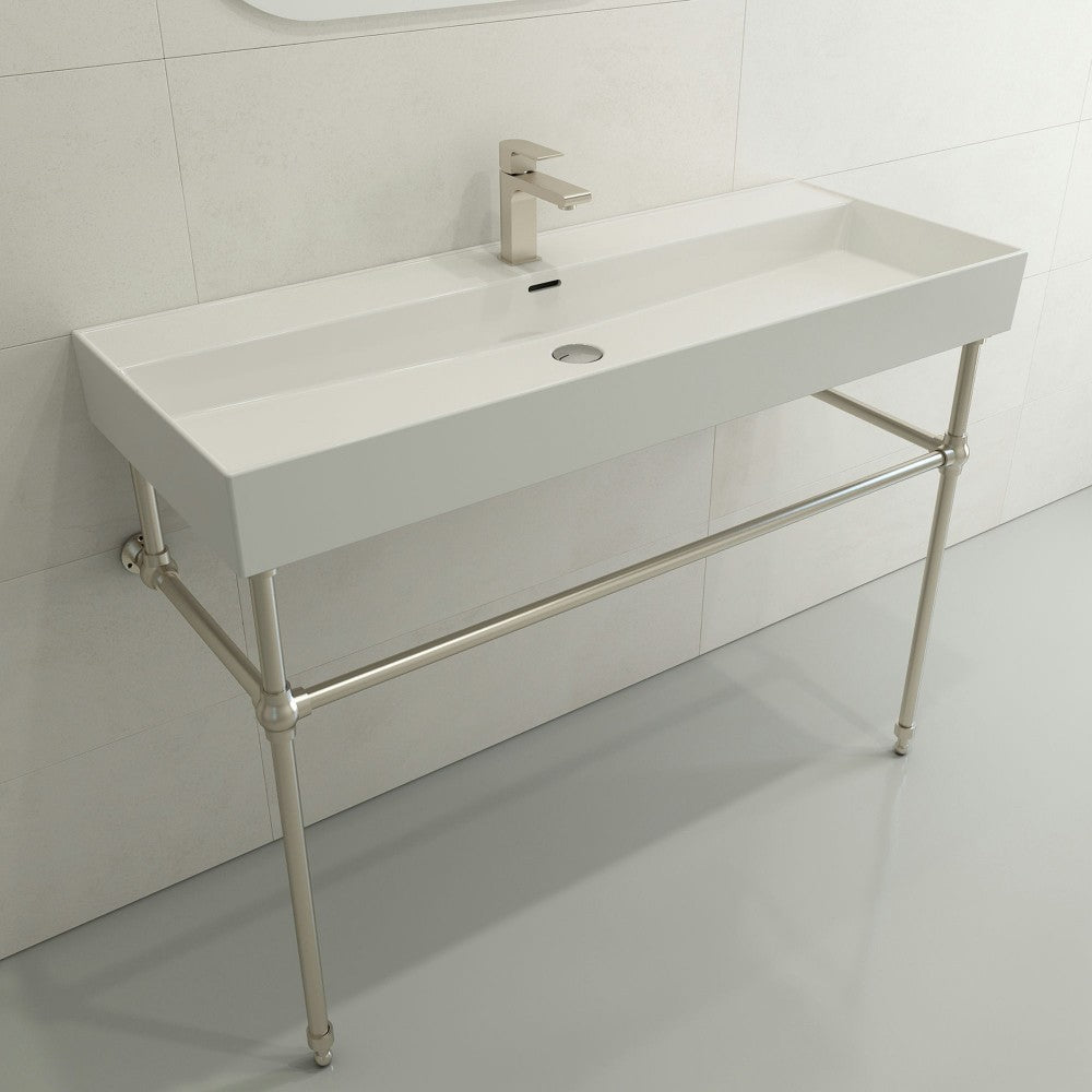 Milano Wall-Mounted Sink Fireclay 47.75 in. 1-Hole with Overflow in White
