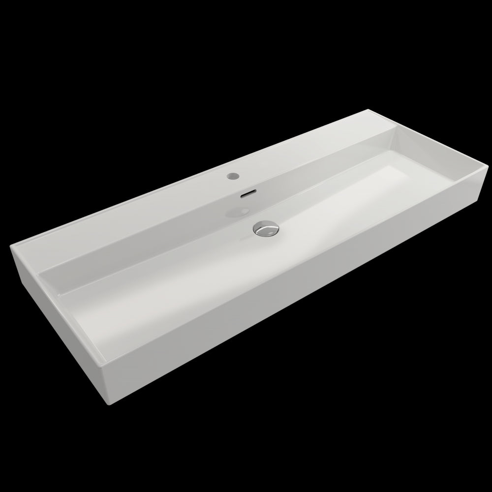 Milano Wall-Mounted Sink Fireclay 47.75 in. 1-Hole with Overflow in White