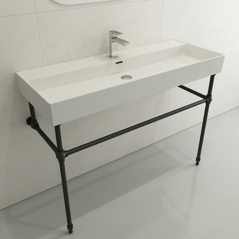 Milano Wall-Mounted Sink Fireclay 47.75 in. 1-Hole with Overflow in White
