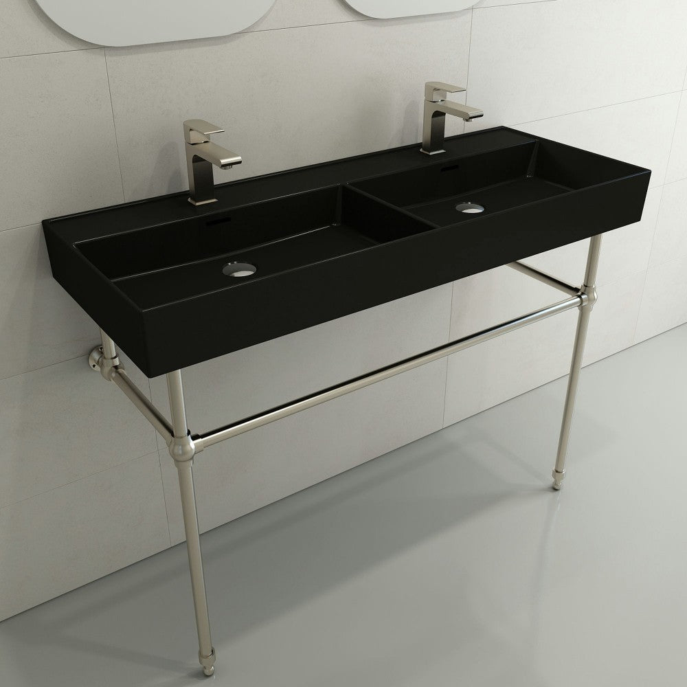 Milano Wall-Mounted Sink Fireclay 47.75 in. Double Bowl in Matte Black