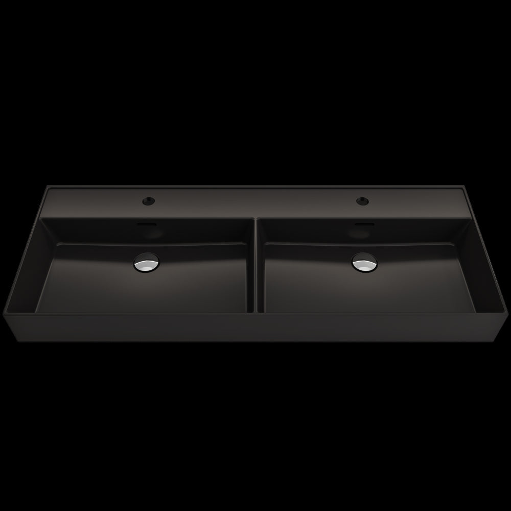 Milano Wall-Mounted Sink Fireclay 47.75 in. Double Bowl in Matte Black