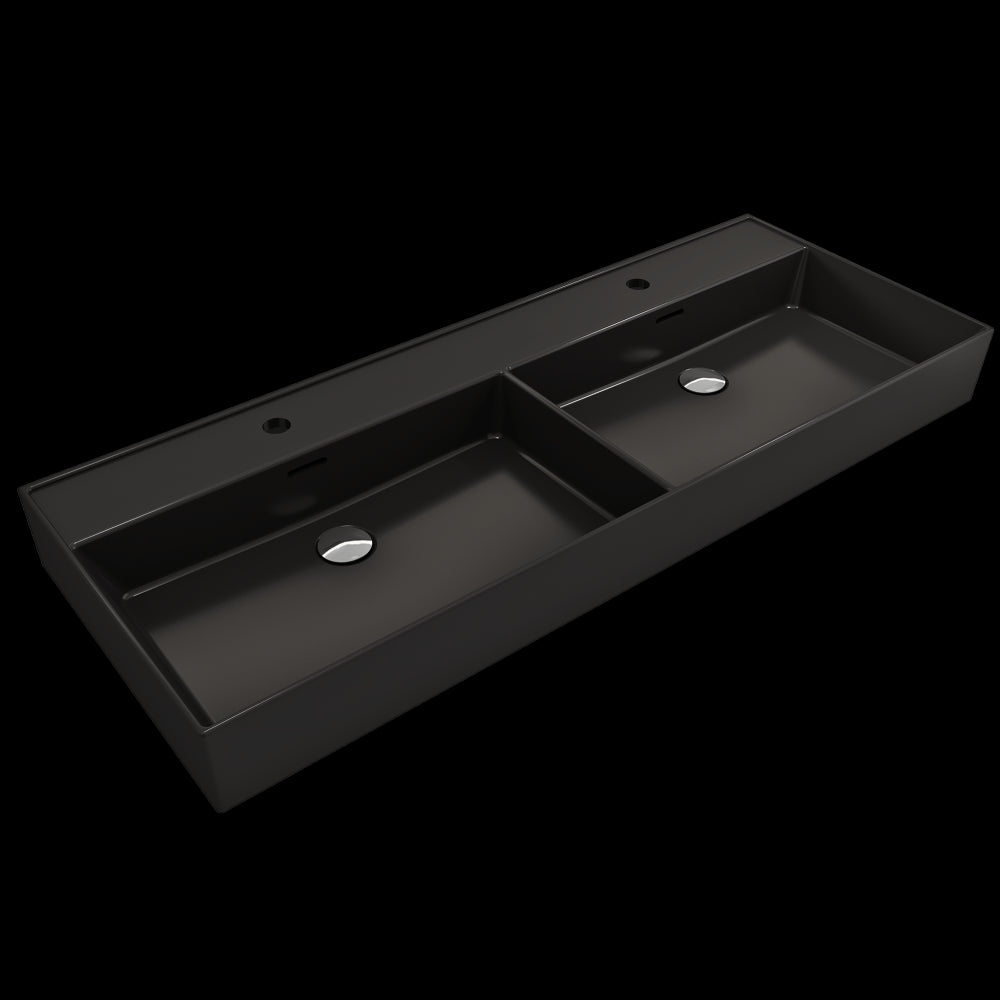 Milano Wall-Mounted Sink Fireclay 47.75 in. Double Bowl in Matte Black