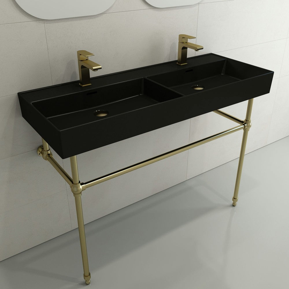 Milano Wall-Mounted Sink Fireclay 47.75 in. Double Bowl in Matte Black