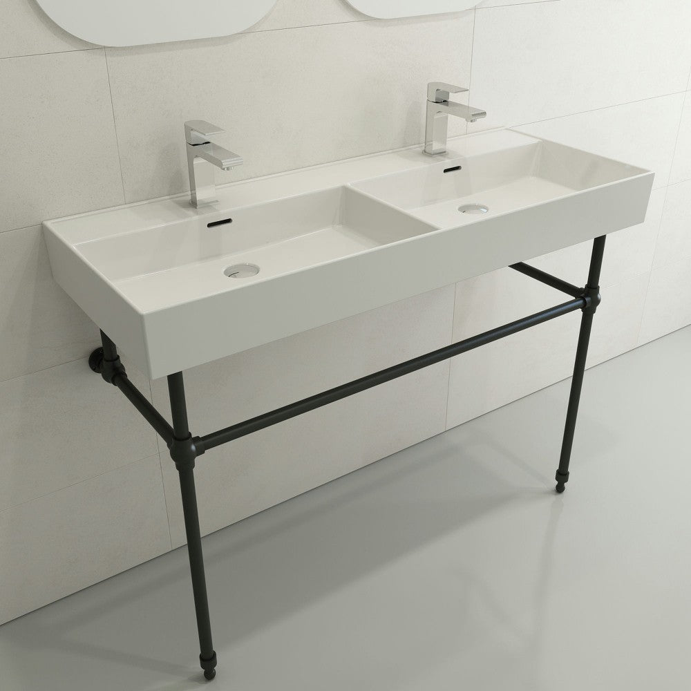 Milano Wall-Mounted Sink Fireclay 47.75 in. Double Bowl in White
