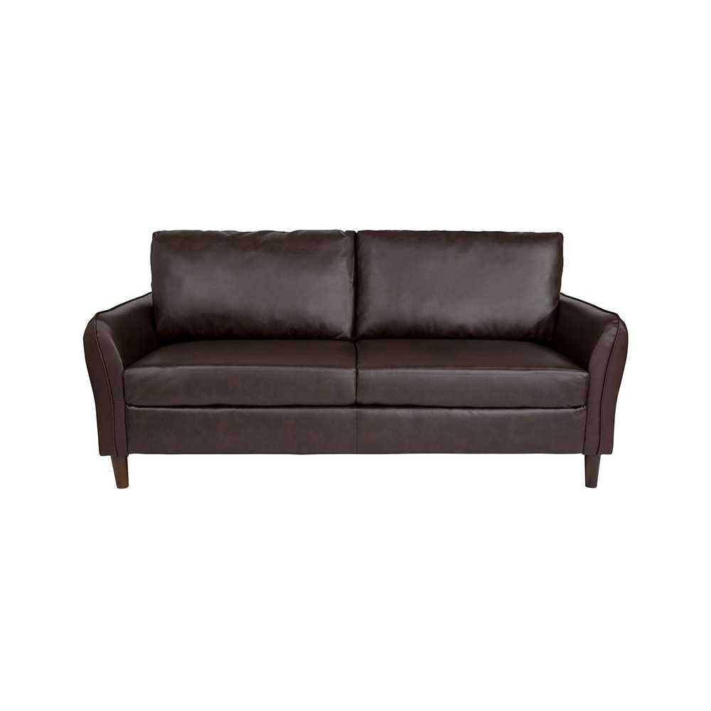 Milton Park Upholstered Plush Pillow Back Sofa in Brown LeatherSoft