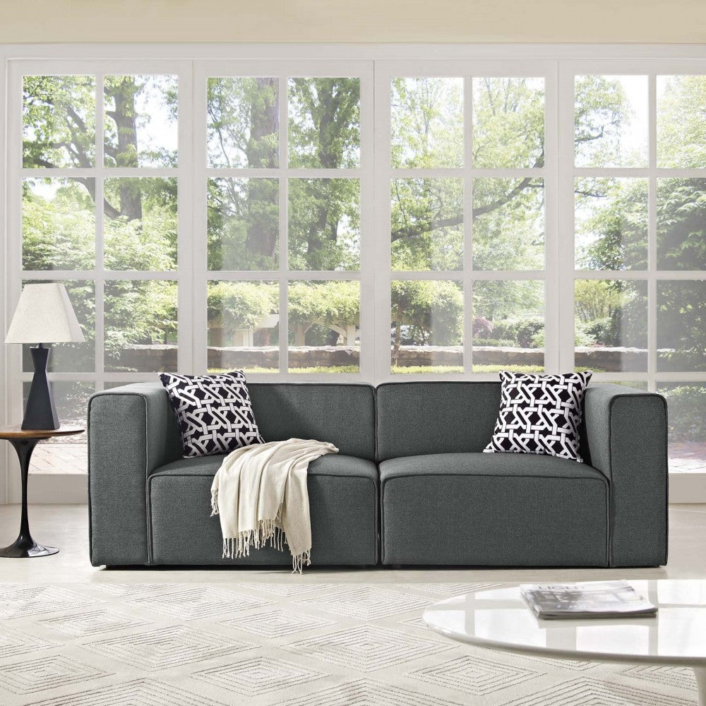 Mingle 2 Piece Upholstered Fabric Sectional Sofa Set, Gray