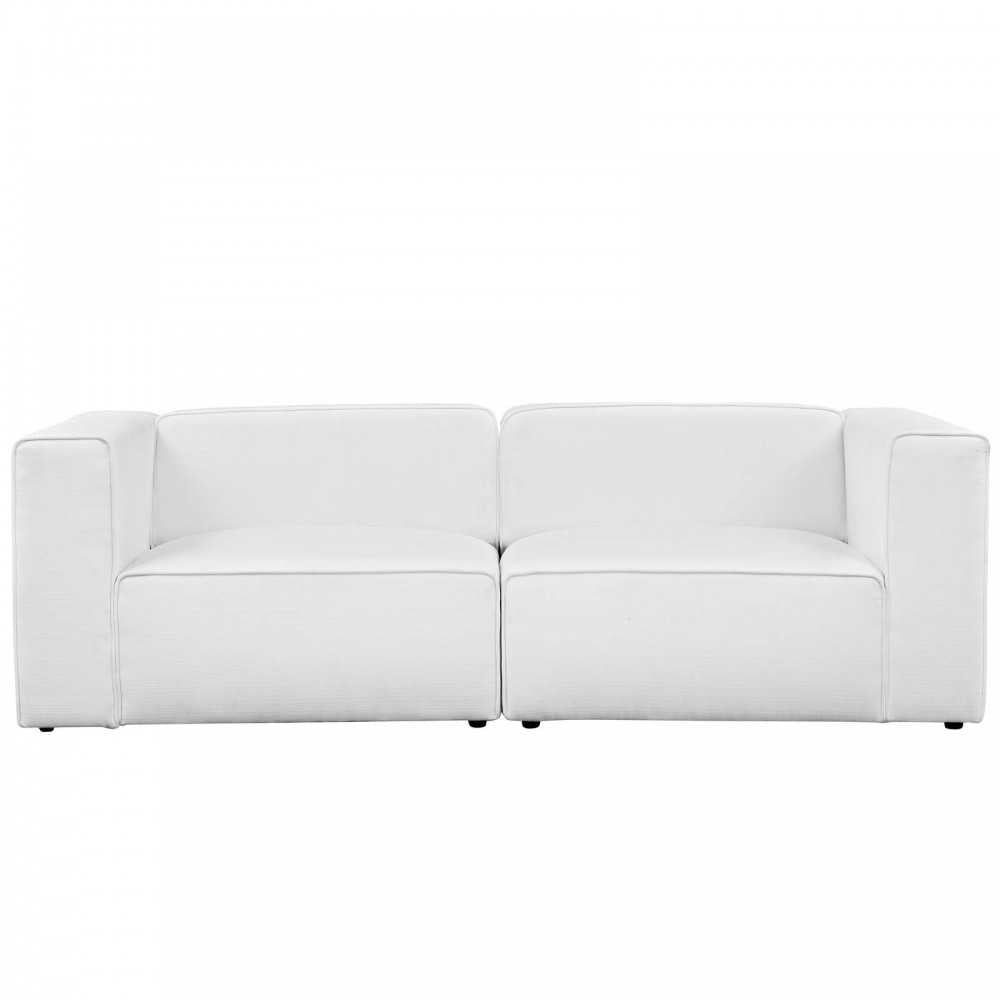 Mingle 2 Piece Upholstered Fabric Sectional Sofa Set, White