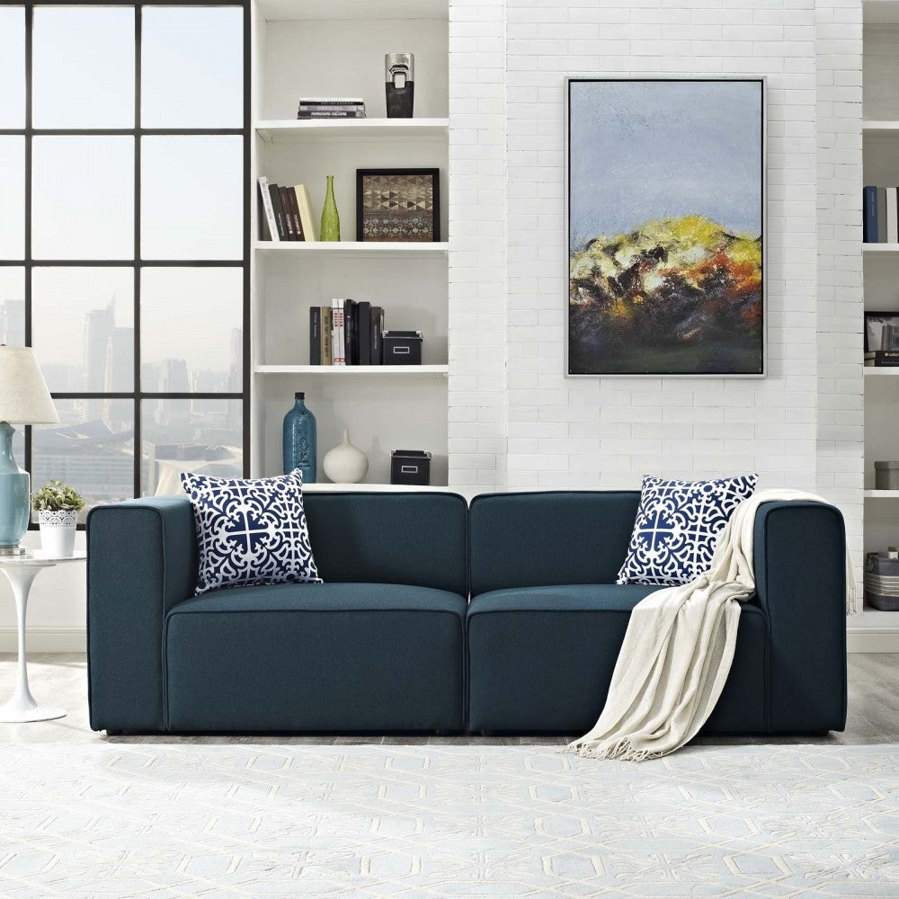 Mingle 2 Piece Upholstered Fabric Sectional Sofa Set, Blue