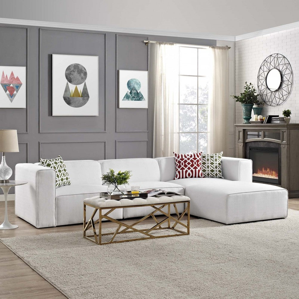 Mingle 4 Piece Upholstered Fabric Sectional Sofa Set, White, EEI-2831-WHI