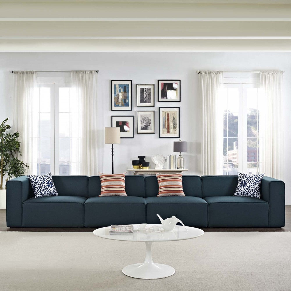 Mingle 4 Piece Upholstered Fabric Sectional Sofa Set, Blue, EEI-2829-BLU