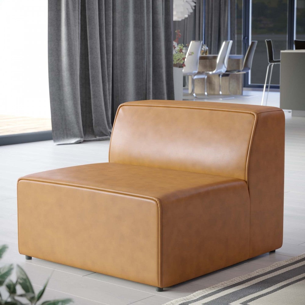 Mingle Vegan Leather Armless Chair, Tan