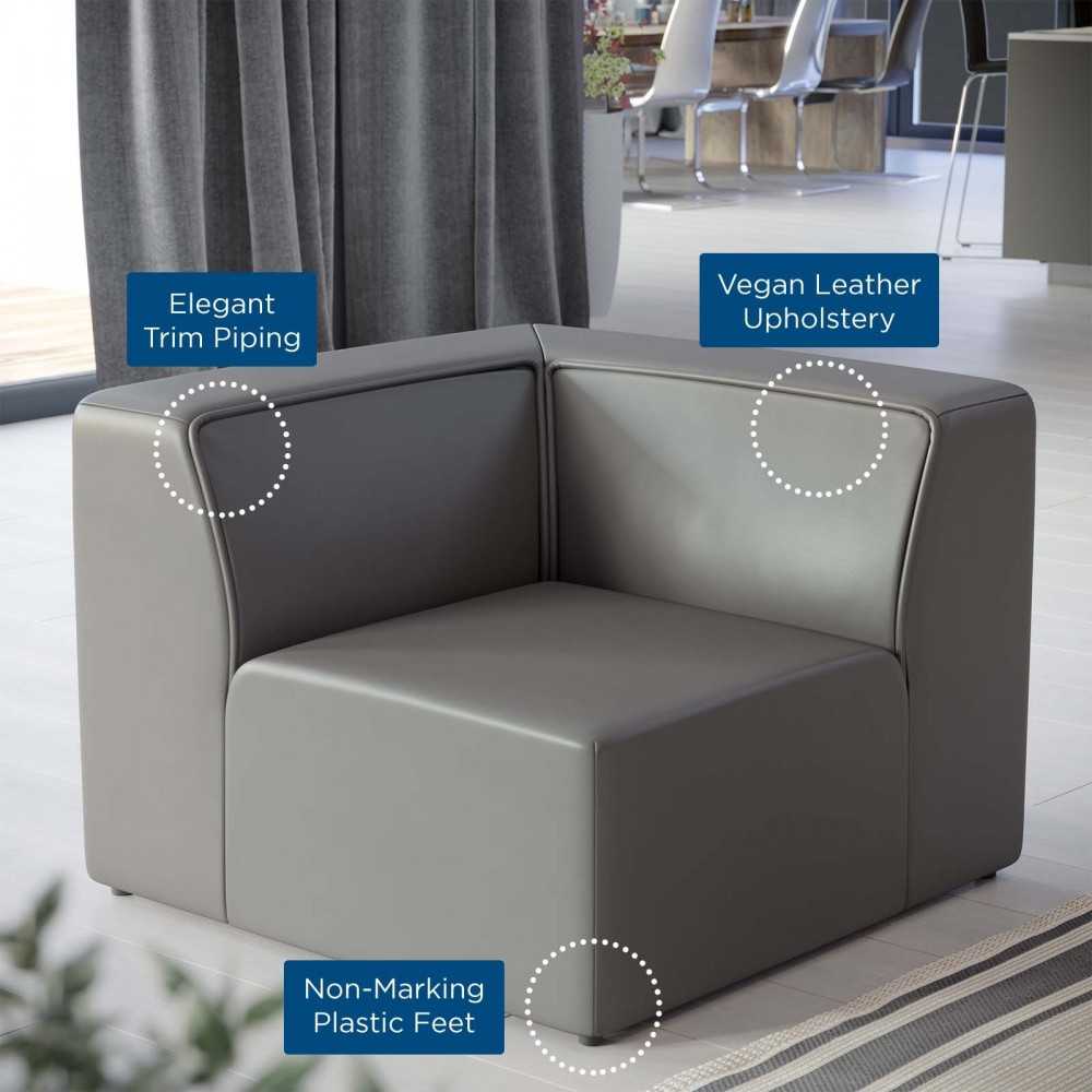 Mingle Vegan Leather Corner Chair, Gray
