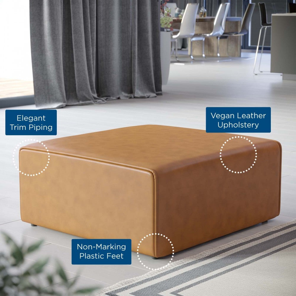 Mingle Vegan Leather Ottoman, Tan