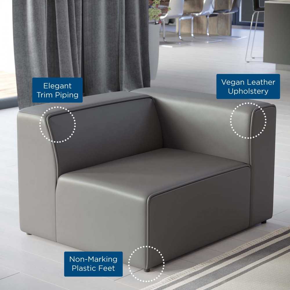 Mingle Vegan Leather Right-Arm Chair, Gray