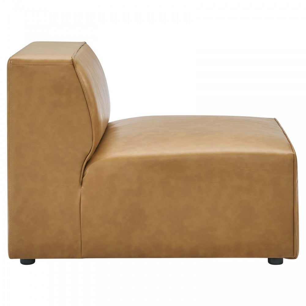 Mingle Vegan Leather Sofa and Ottoman Set, Tan