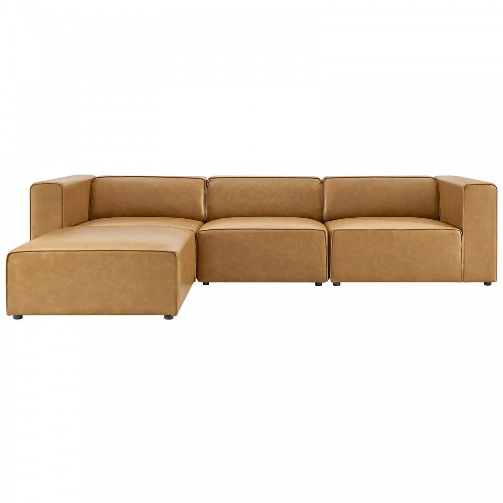 Mingle Vegan Leather Sofa and Ottoman Set, Tan