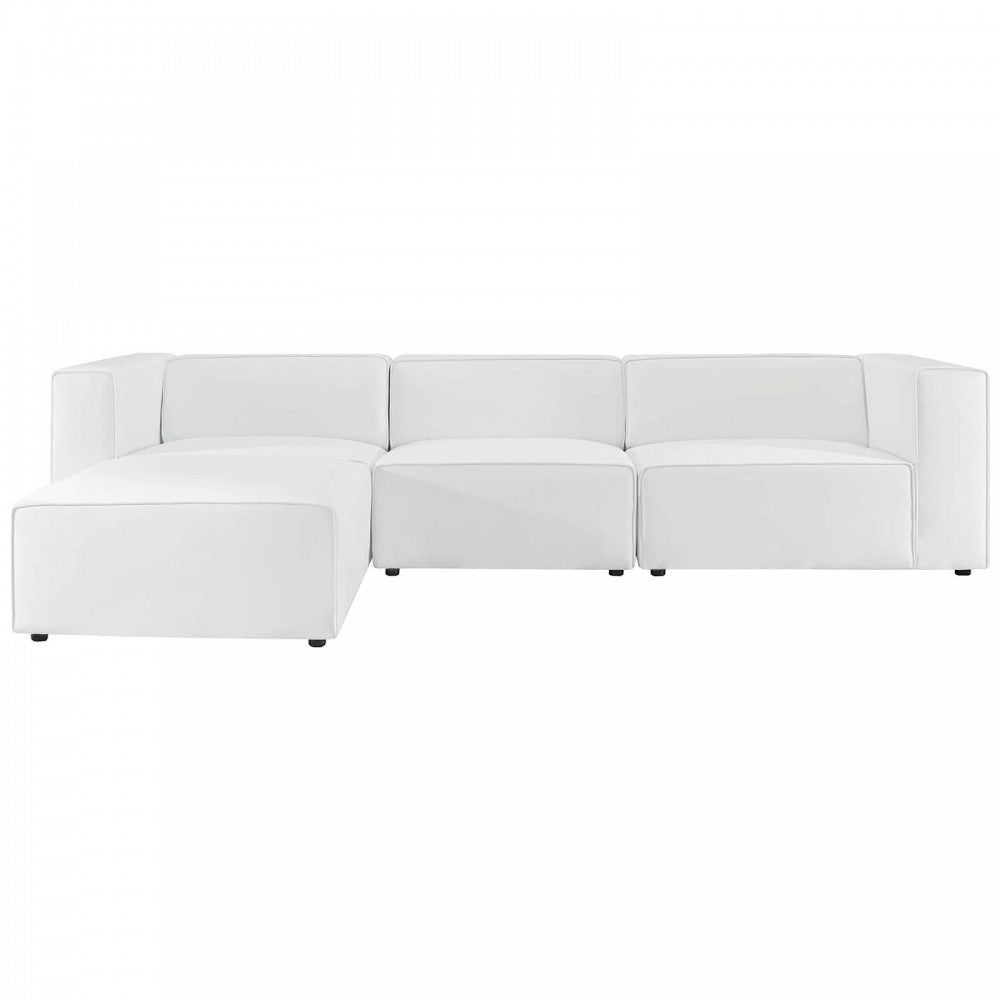 Mingle Vegan Leather Sofa and Ottoman Set, White