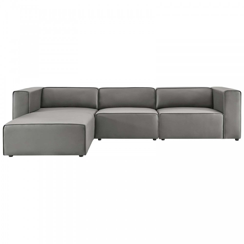 Mingle Vegan Leather Sofa and Ottoman Set, Gray