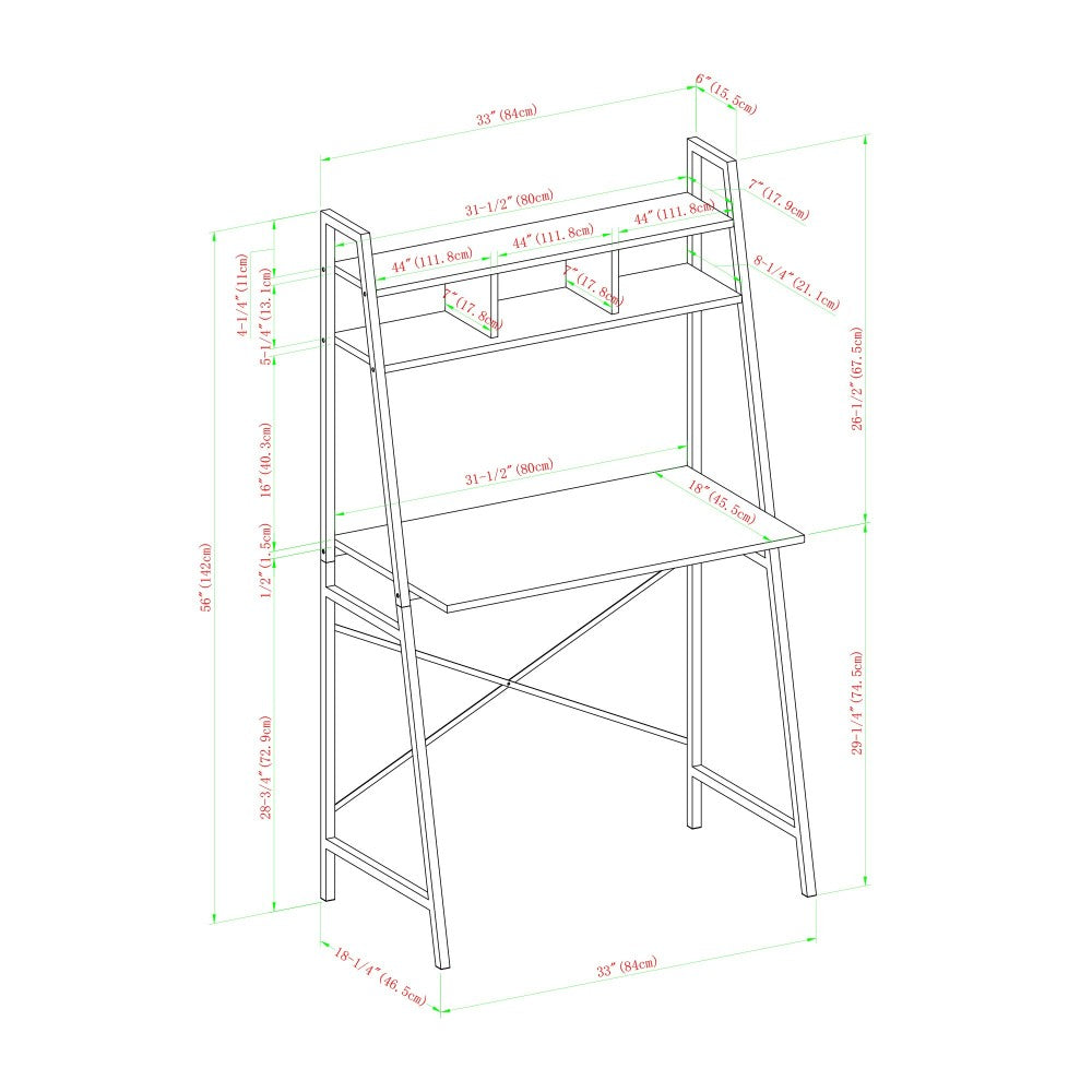 Mini Arlo 56" Tall Compact Industrial Ladder Desk with Storage - Dark Walnut