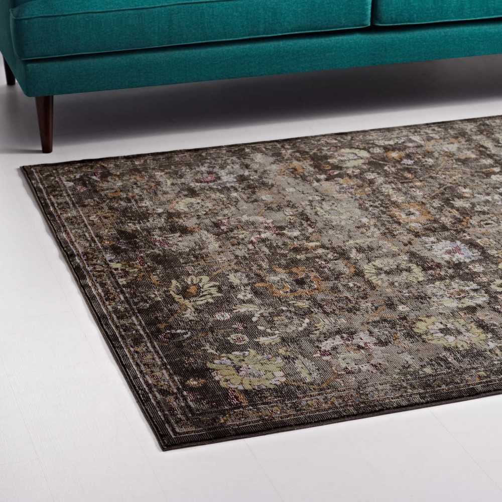 Minu Distressed Floral Lattice 4x6 Area Rug, Black, Yellow and Orange