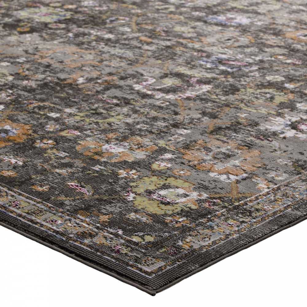 Minu Distressed Floral Lattice 4x6 Area Rug, Black, Yellow and Orange