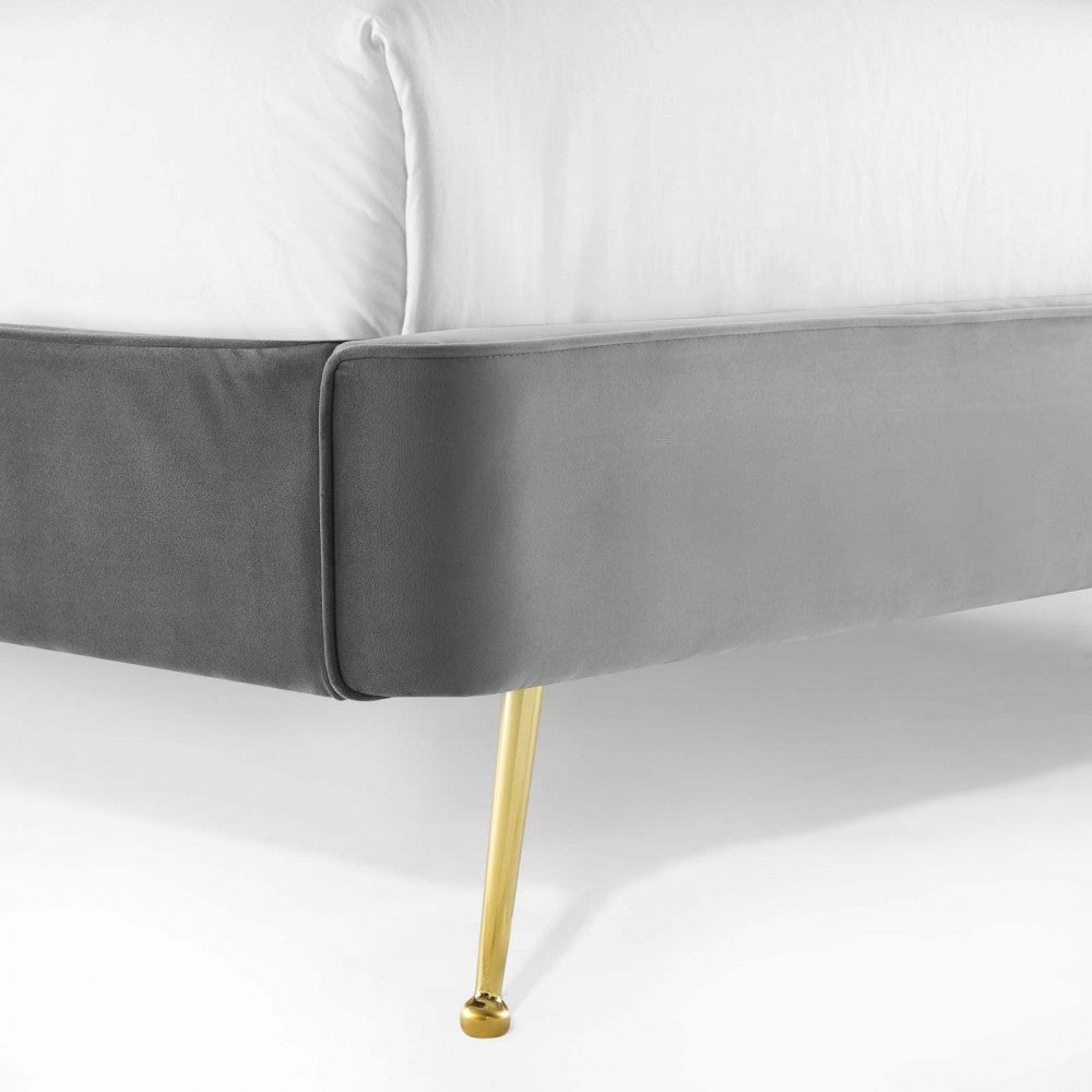 Mira Upholstered Performance Velvet Queen Platform Bed, Gray