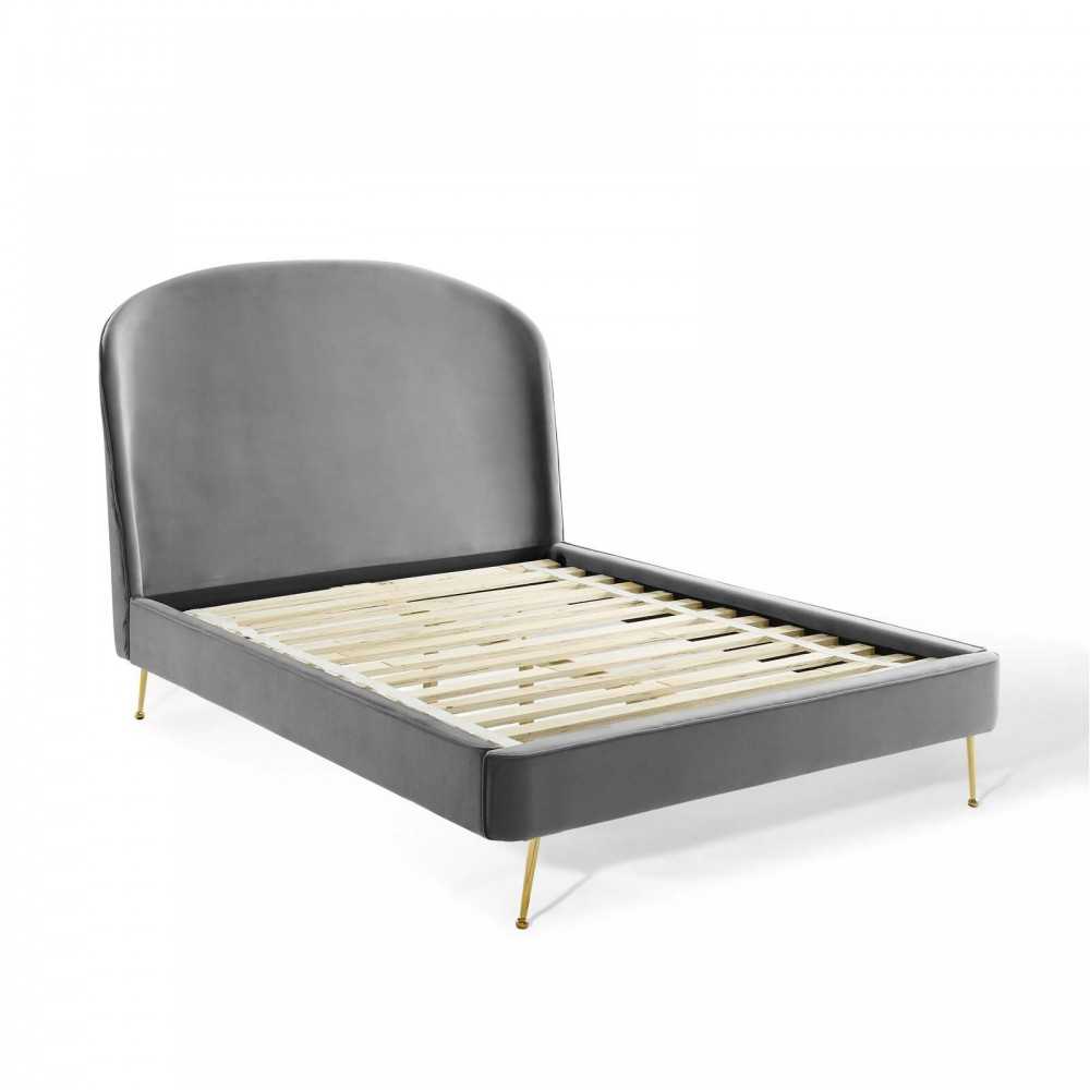 Mira Upholstered Performance Velvet Queen Platform Bed, Gray