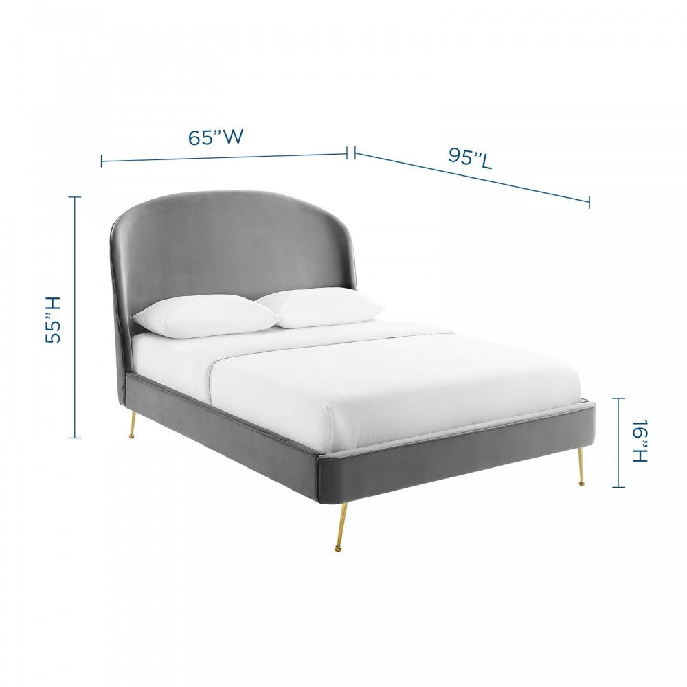 Mira Upholstered Performance Velvet Queen Platform Bed, Gray