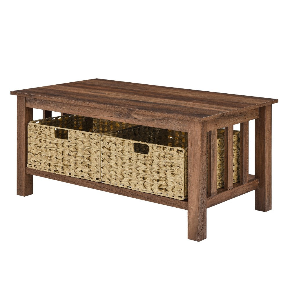 Mission Storage Coffee Table with Baskets - Rustic Oak