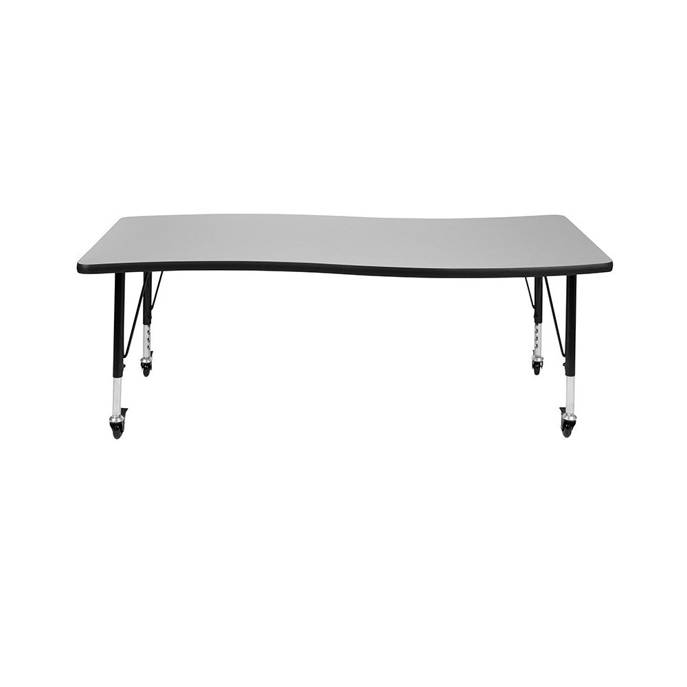 Mobile 26"W x 60"L Rectangular Wave Collaborative Gray Thermal Laminate Activity Table - Height Adjustable Short Legs
