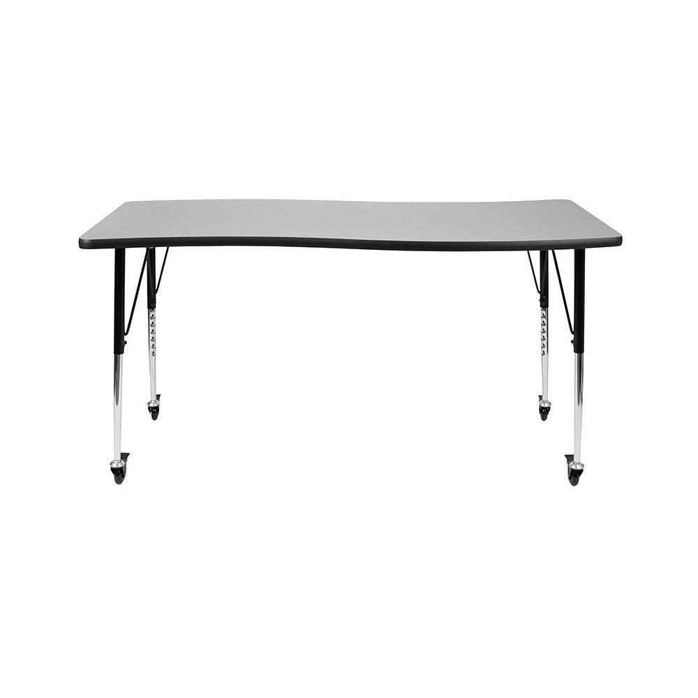 Mobile 26"W x 60"L Rectangular Wave Collaborative Gray Thermal Laminate Activity Table - Standard Height Adjustable Legs
