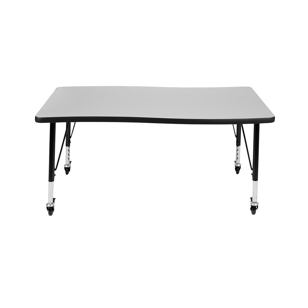 Mobile 28"W x 47.5"L Rectangular Wave Collaborative Gray Thermal Laminate Activity Table - Height Adjustable Short Legs