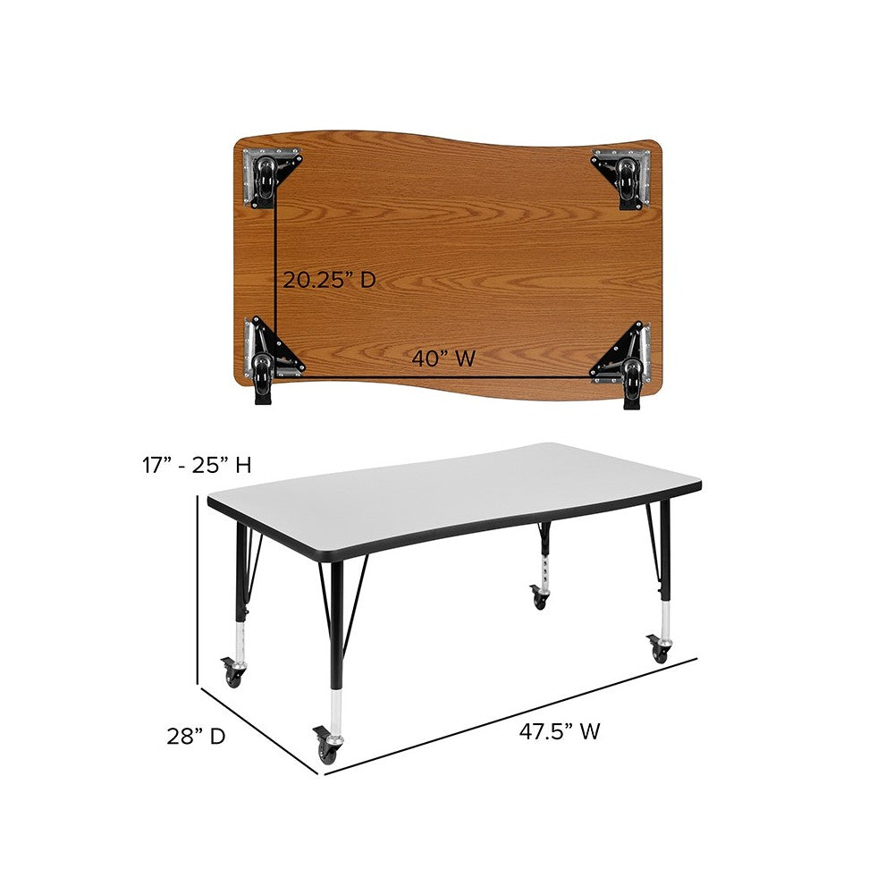 Mobile 28"W x 47.5"L Rectangular Wave Collaborative Gray Thermal Laminate Activity Table - Height Adjustable Short Legs