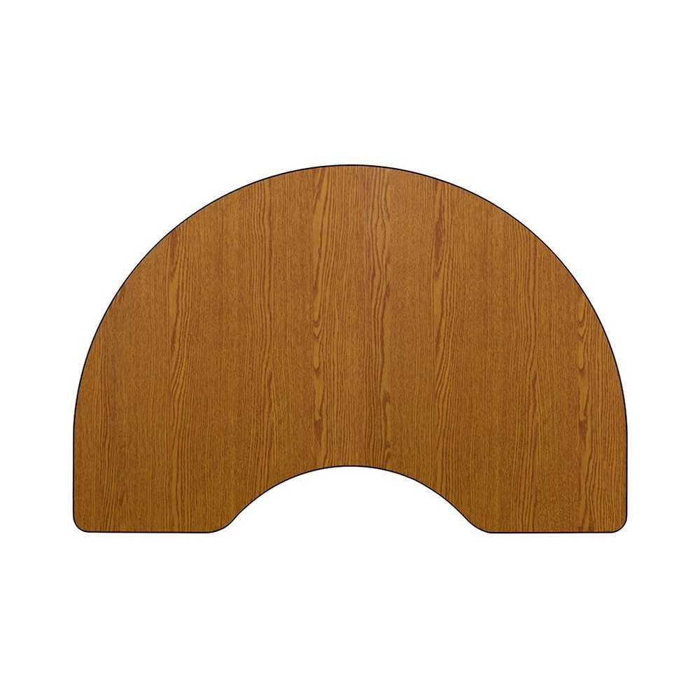 Mobile 48''W x 72''L Kidney Oak Thermal Laminate Activity Table - Height Adjustable Short Legs