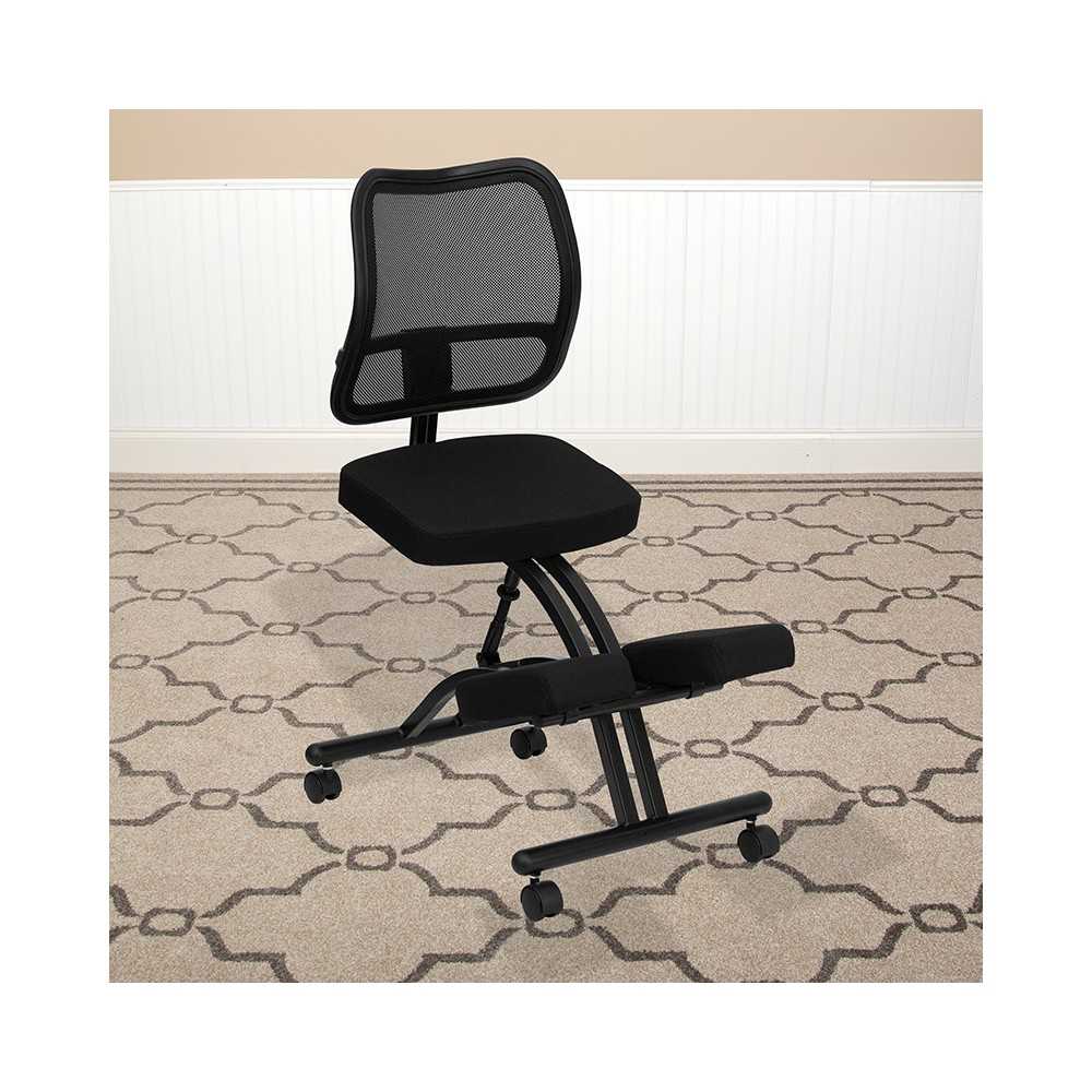 Mobile Ergonomic Kneeling Office Chair with Black Mesh Back