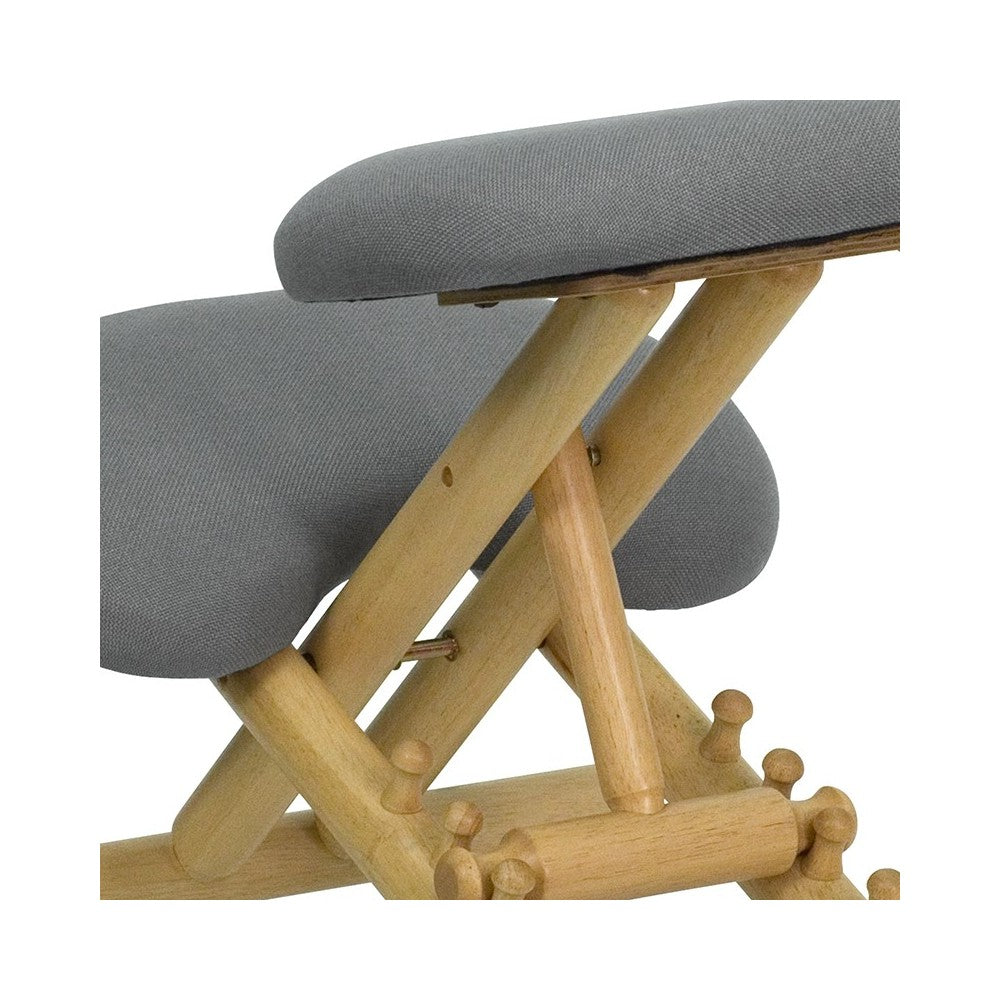 Mobile Wooden Ergonomic Kneeling Office Chair in Gray Fabric